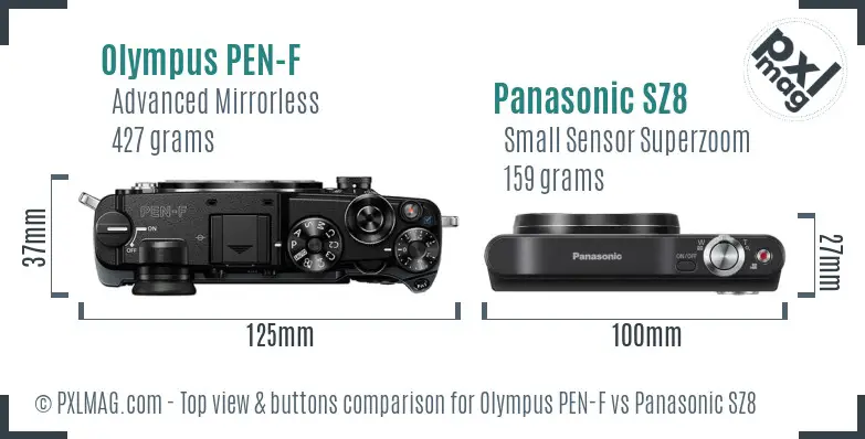Olympus PEN-F vs Panasonic SZ8 top view buttons comparison