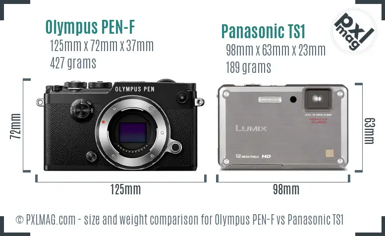 Olympus PEN-F vs Panasonic TS1 size comparison