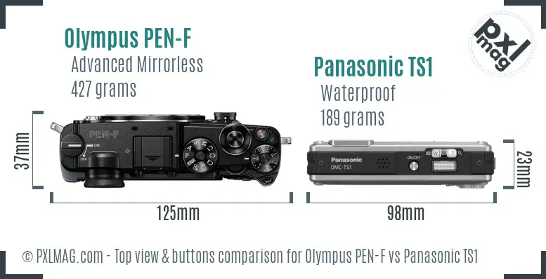 Olympus PEN-F vs Panasonic TS1 top view buttons comparison