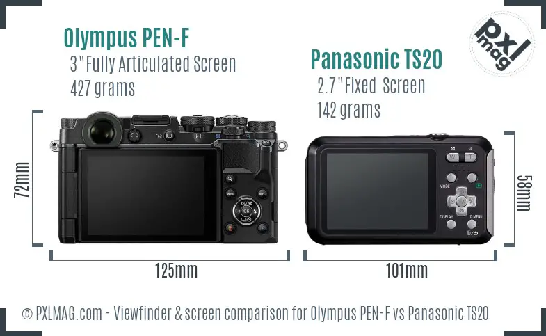 Olympus PEN-F vs Panasonic TS20 Screen and Viewfinder comparison