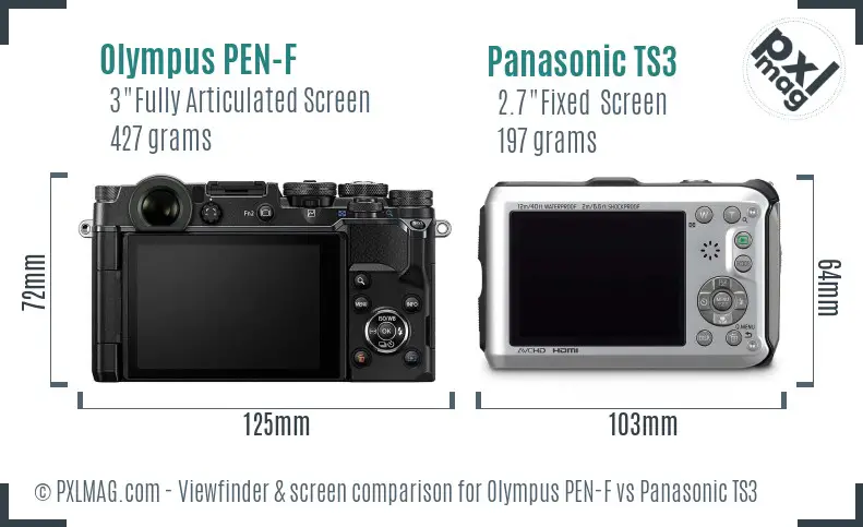 Olympus PEN-F vs Panasonic TS3 Screen and Viewfinder comparison