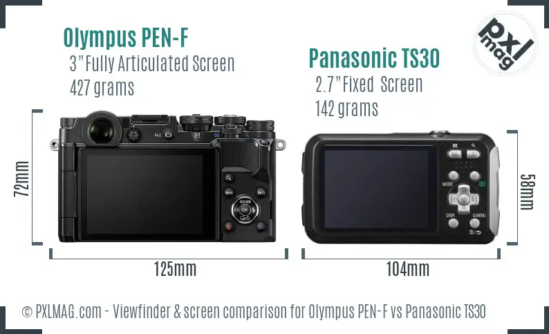 Olympus PEN-F vs Panasonic TS30 Screen and Viewfinder comparison