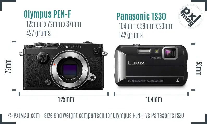 Olympus PEN-F vs Panasonic TS30 size comparison