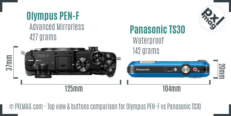 Olympus PEN-F vs Panasonic TS30 top view buttons comparison