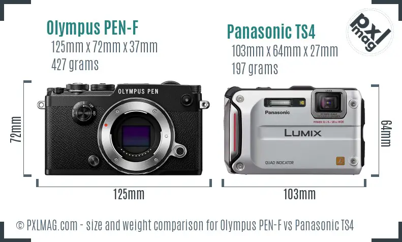 Olympus PEN-F vs Panasonic TS4 size comparison