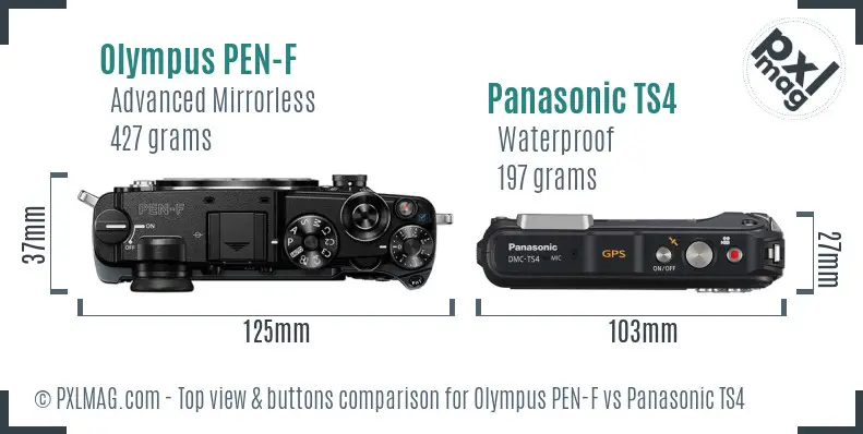 Olympus PEN-F vs Panasonic TS4 top view buttons comparison