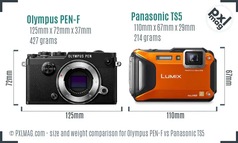 Olympus PEN-F vs Panasonic TS5 size comparison