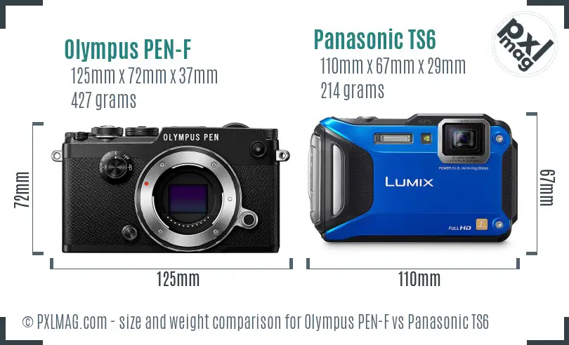 Olympus PEN-F vs Panasonic TS6 size comparison
