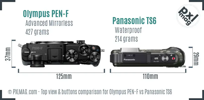 Olympus PEN-F vs Panasonic TS6 top view buttons comparison