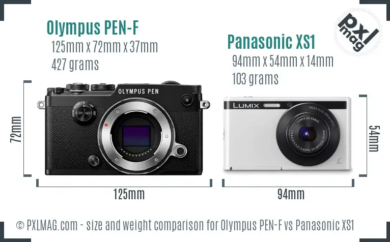Olympus PEN-F vs Panasonic XS1 size comparison