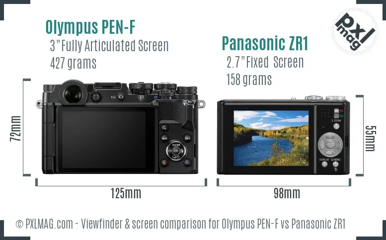 Olympus PEN-F vs Panasonic ZR1 Screen and Viewfinder comparison