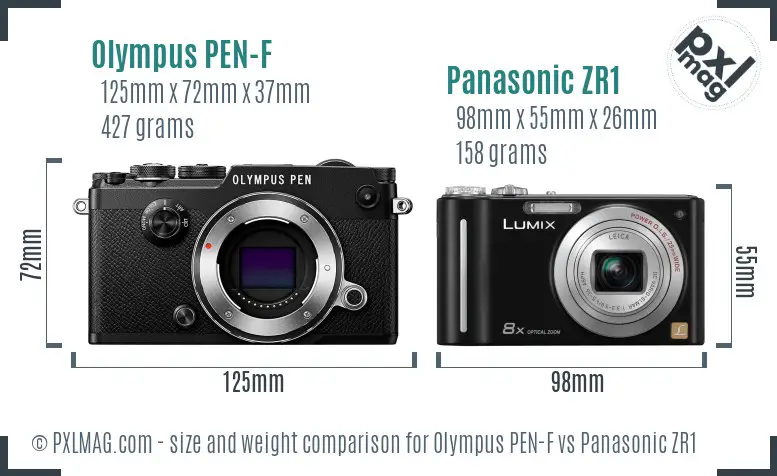Olympus PEN-F vs Panasonic ZR1 size comparison