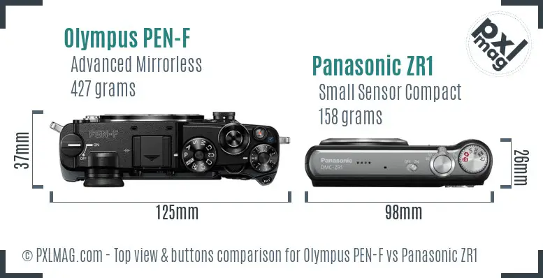 Olympus PEN-F vs Panasonic ZR1 top view buttons comparison