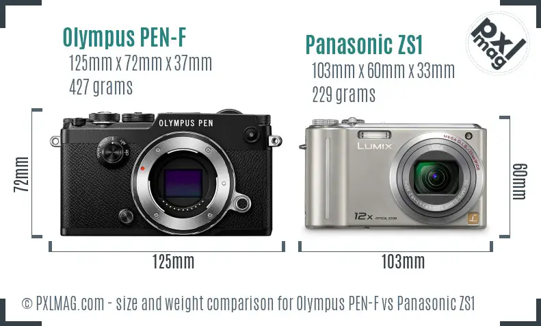 Olympus PEN-F vs Panasonic ZS1 size comparison