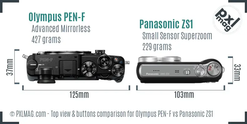 Olympus PEN-F vs Panasonic ZS1 top view buttons comparison