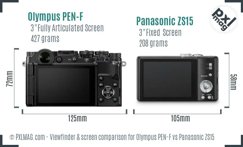 Olympus PEN-F vs Panasonic ZS15 Screen and Viewfinder comparison