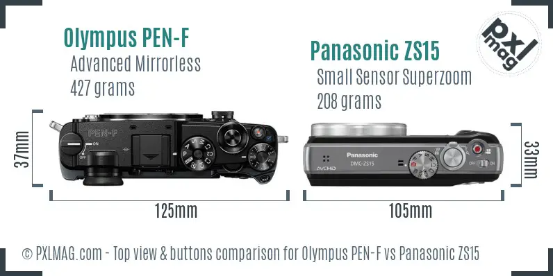 Olympus PEN-F vs Panasonic ZS15 top view buttons comparison