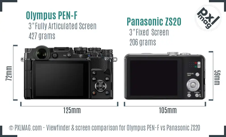 Olympus PEN-F vs Panasonic ZS20 Screen and Viewfinder comparison