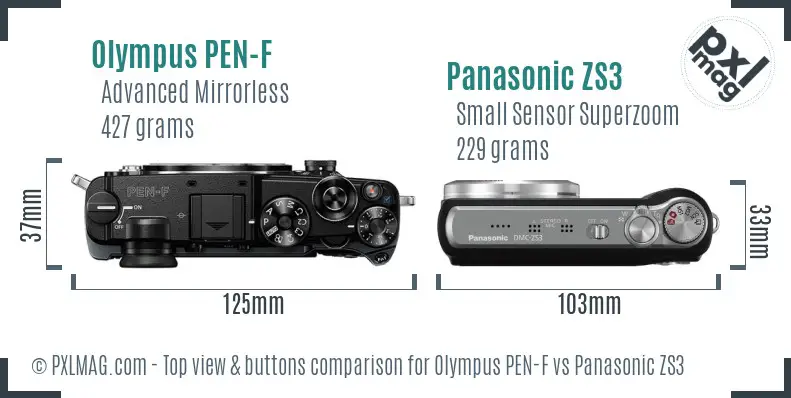 Olympus PEN-F vs Panasonic ZS3 top view buttons comparison