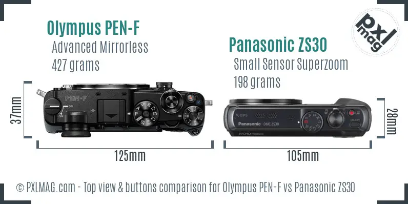 Olympus PEN-F vs Panasonic ZS30 top view buttons comparison
