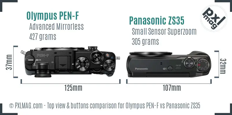 Olympus PEN-F vs Panasonic ZS35 top view buttons comparison
