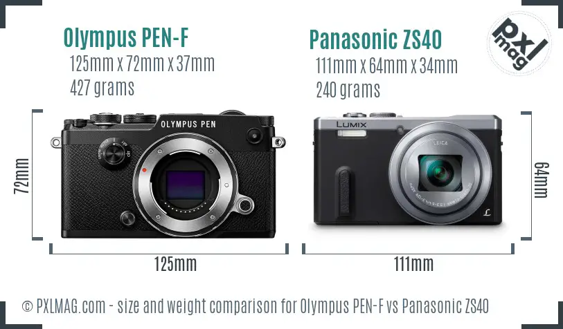 Olympus PEN-F vs Panasonic ZS40 size comparison