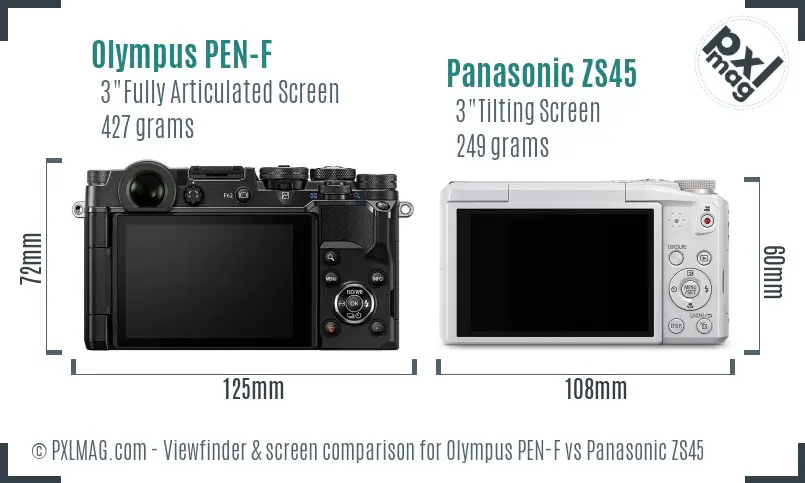 Olympus PEN-F vs Panasonic ZS45 Screen and Viewfinder comparison