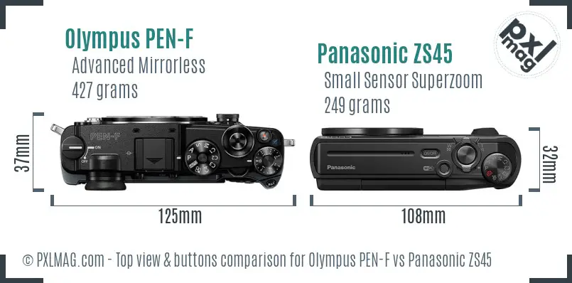 Olympus PEN-F vs Panasonic ZS45 top view buttons comparison