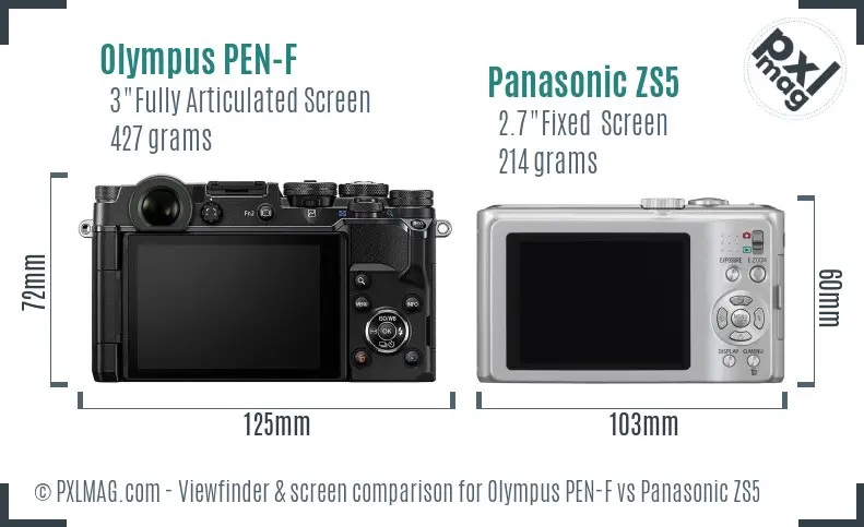 Olympus PEN-F vs Panasonic ZS5 Screen and Viewfinder comparison