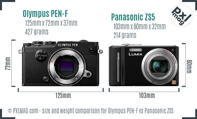 Olympus PEN-F vs Panasonic ZS5 size comparison