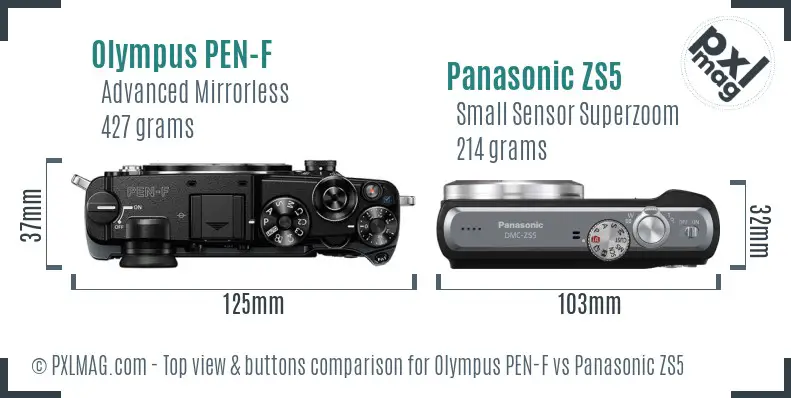 Olympus PEN-F vs Panasonic ZS5 top view buttons comparison