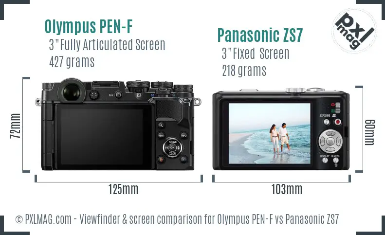 Olympus PEN-F vs Panasonic ZS7 Screen and Viewfinder comparison