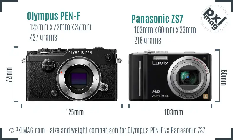 Olympus PEN-F vs Panasonic ZS7 size comparison