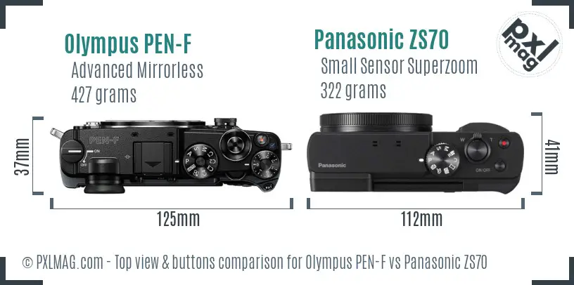 Olympus PEN-F vs Panasonic ZS70 top view buttons comparison