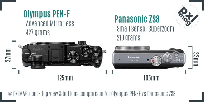 Olympus PEN-F vs Panasonic ZS8 top view buttons comparison