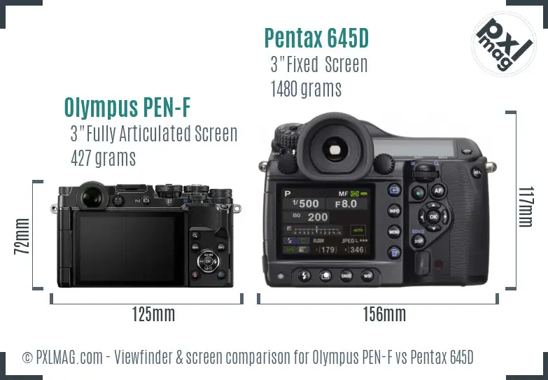 Olympus PEN-F vs Pentax 645D Screen and Viewfinder comparison