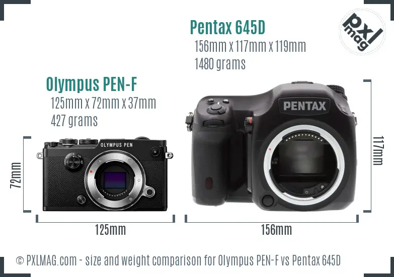 Olympus PEN-F vs Pentax 645D size comparison