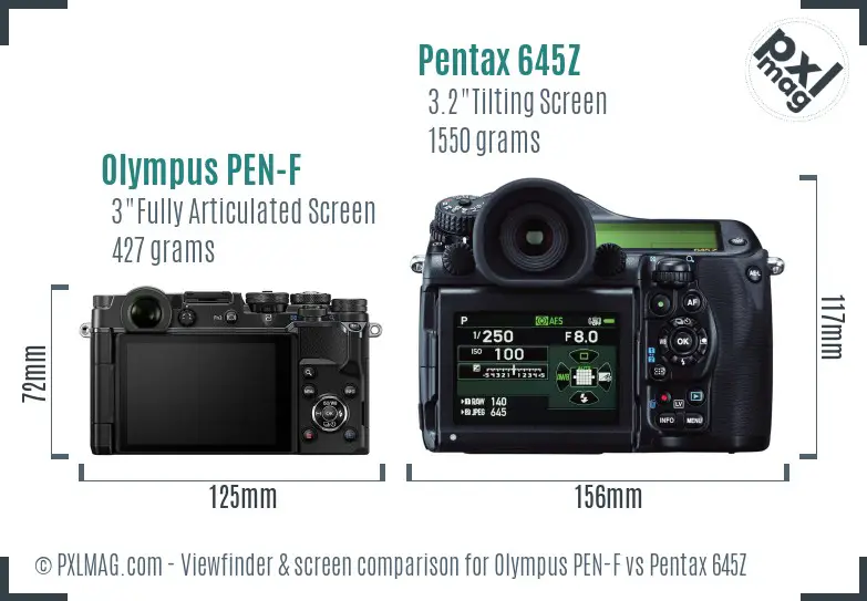 Olympus PEN-F vs Pentax 645Z Screen and Viewfinder comparison