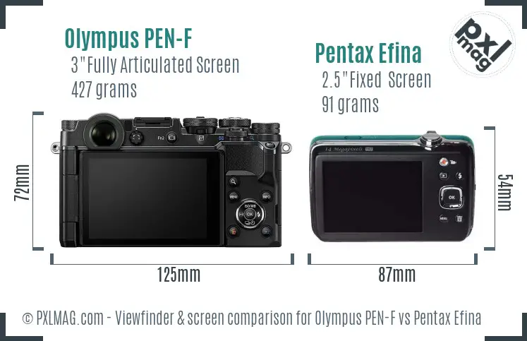 Olympus PEN-F vs Pentax Efina Screen and Viewfinder comparison