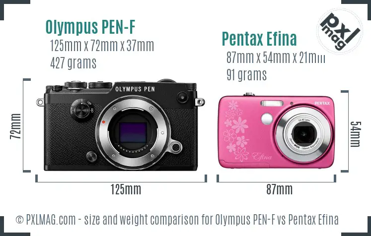 Olympus PEN-F vs Pentax Efina size comparison