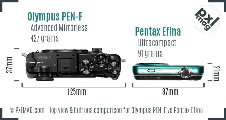 Olympus PEN-F vs Pentax Efina top view buttons comparison