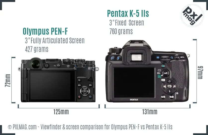 Olympus PEN-F vs Pentax K-5 IIs Screen and Viewfinder comparison