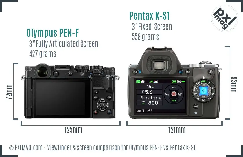 Olympus PEN-F vs Pentax K-S1 Screen and Viewfinder comparison
