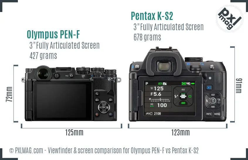 Olympus PEN-F vs Pentax K-S2 Screen and Viewfinder comparison