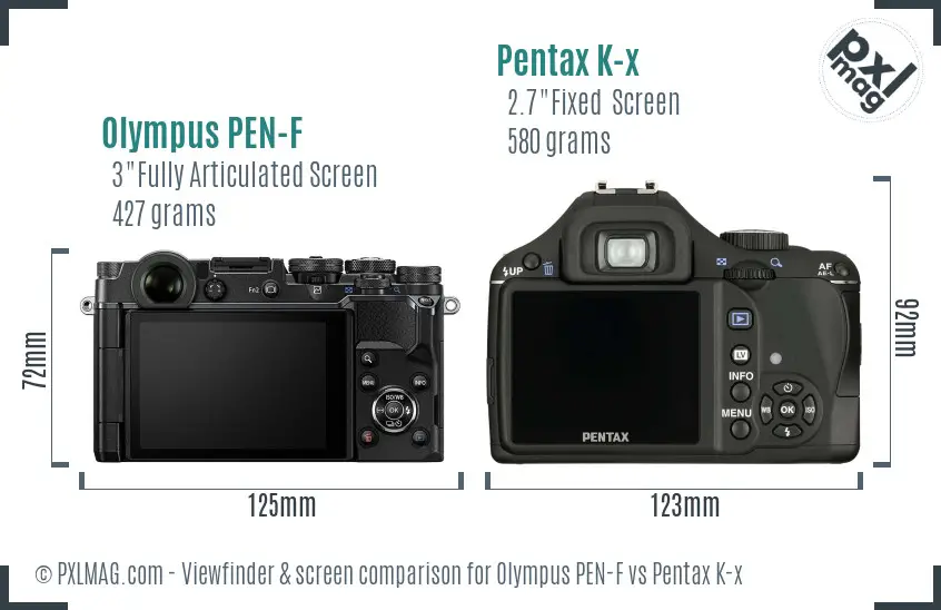 Olympus PEN-F vs Pentax K-x Screen and Viewfinder comparison