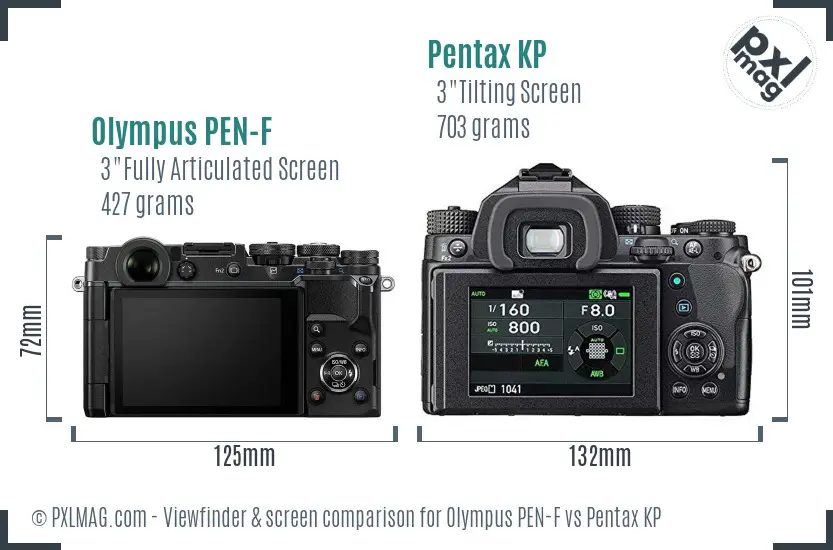 Olympus PEN-F vs Pentax KP Screen and Viewfinder comparison