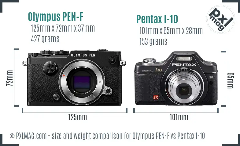 Olympus PEN-F vs Pentax I-10 size comparison