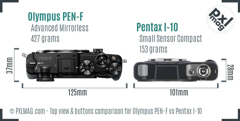 Olympus PEN-F vs Pentax I-10 top view buttons comparison