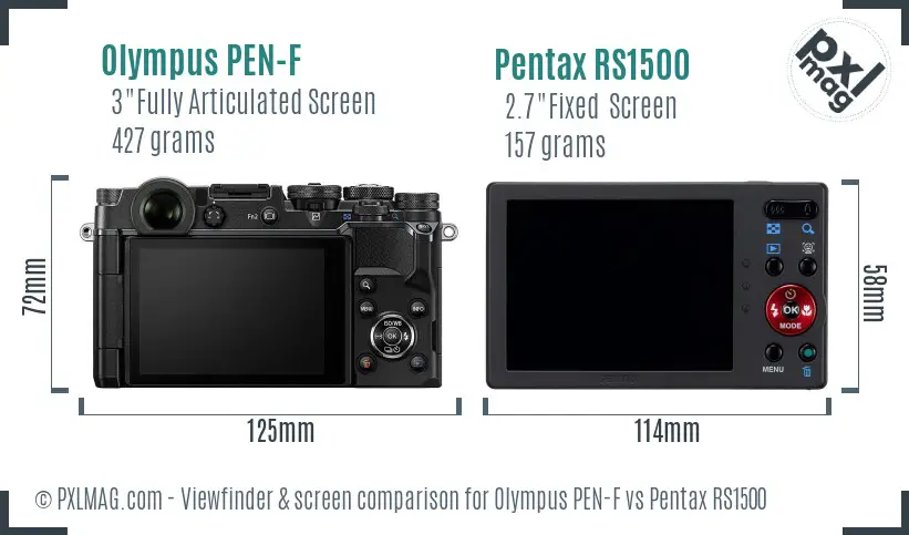 Olympus PEN-F vs Pentax RS1500 Screen and Viewfinder comparison