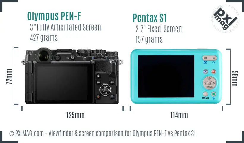 Olympus PEN-F vs Pentax S1 Screen and Viewfinder comparison